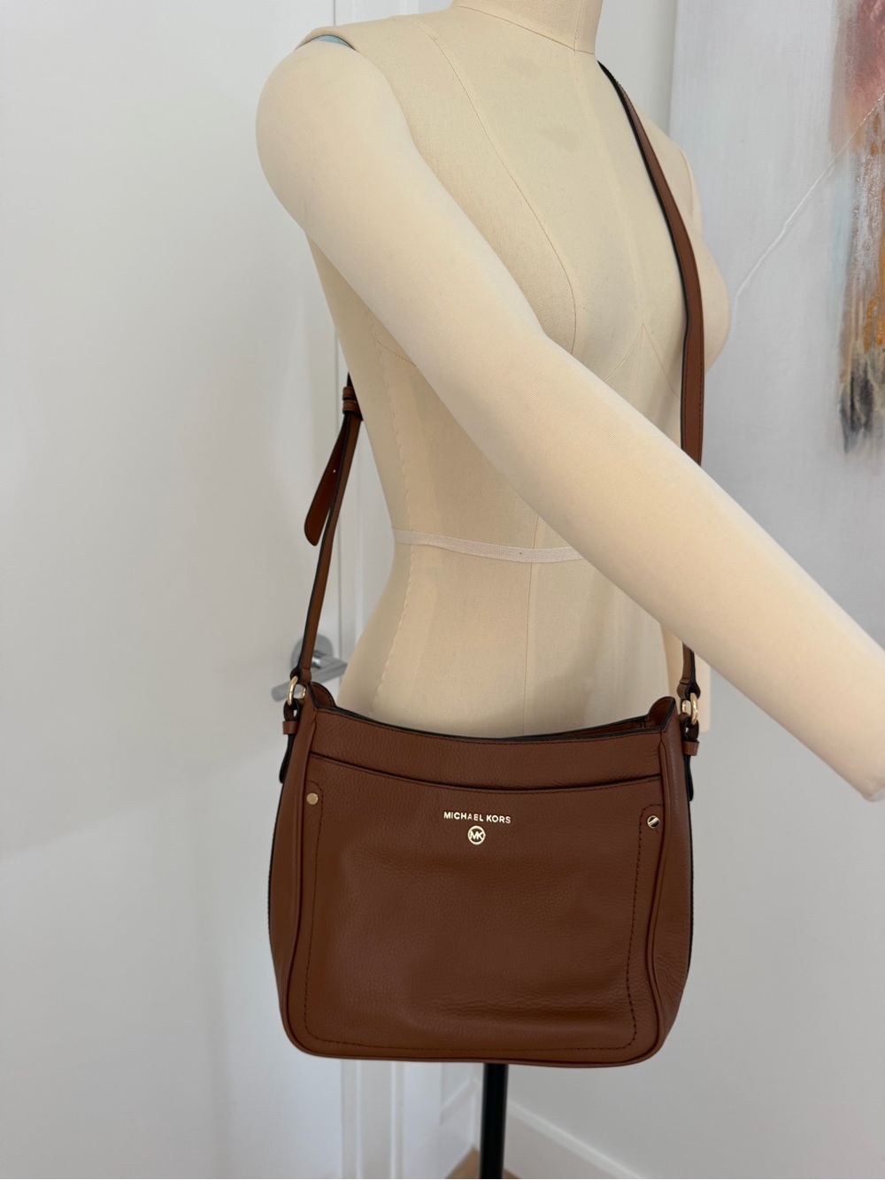 Michael Kors Brown Pebbled Leather Crossbody with Gold Hardware